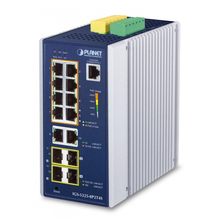 PLANET IGS-5225-8P2T4S IP30 Industrial L2+/L4 8-Port PoE+ Managed Switch