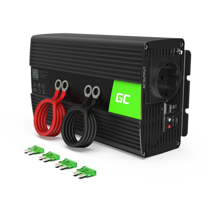 Automobilio inverterio įtampos keitiklis Green Cell INV08 nuo 12V iki 230V 1000W/2000W, modifikuota sinusinė banga