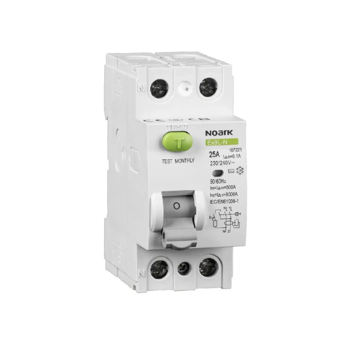 Diferencialinis jungiklis Noark 108350, 2 polių, 40A, 30mA, A tipas, 6kA