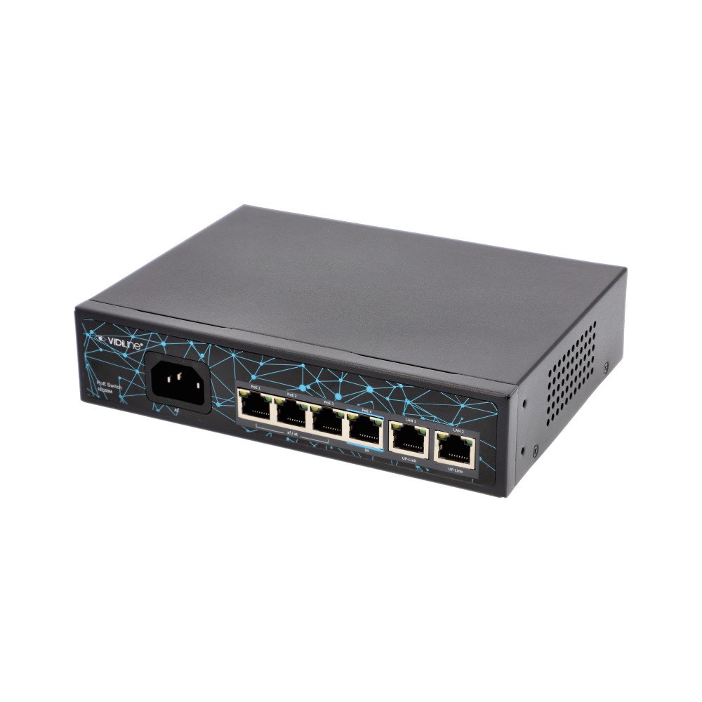 Sledzis Vidiline 4x PoE 100Mb/s 2x RJ45 Uplink 100Mb/s 65W VIDI-F0420FBL_V2