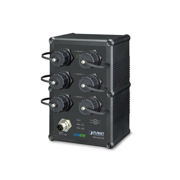 PLANET IGS-5227-6T IP67 Industrial L2+ Managed Ethernet Switch, 6-Port Gigabit, -40~75°C