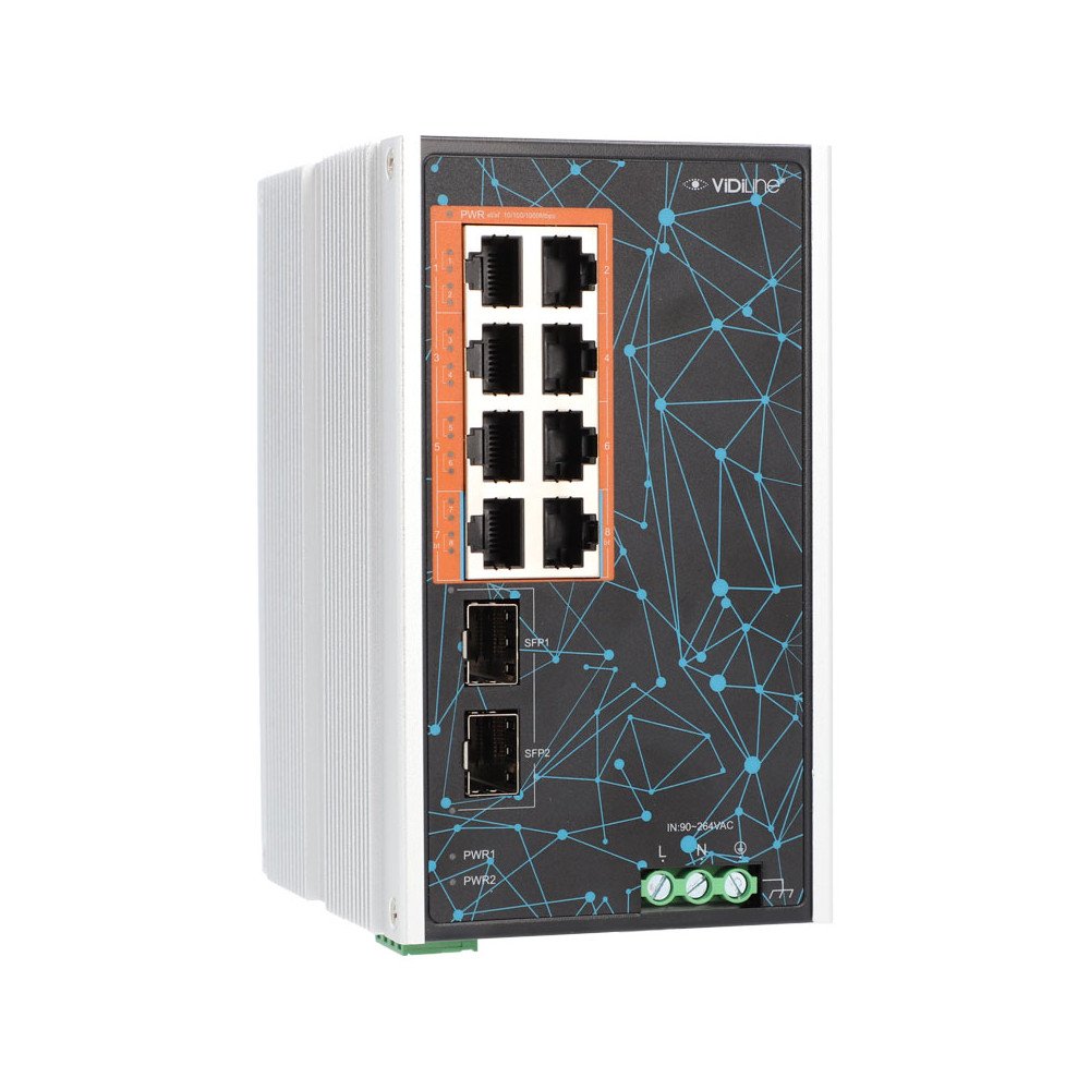 Luliti 8xPoE 1Gb/s DIN-liistu jaoks 2xSFP ViDi-DG0802G