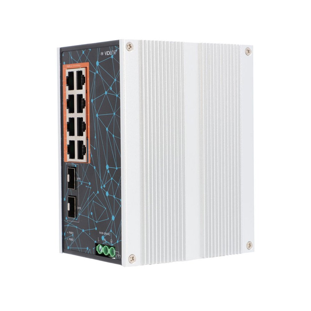 Luliti 8xPoE 1Gb/s DIN-liistu jaoks 2xSFP ViDi-DG0802G