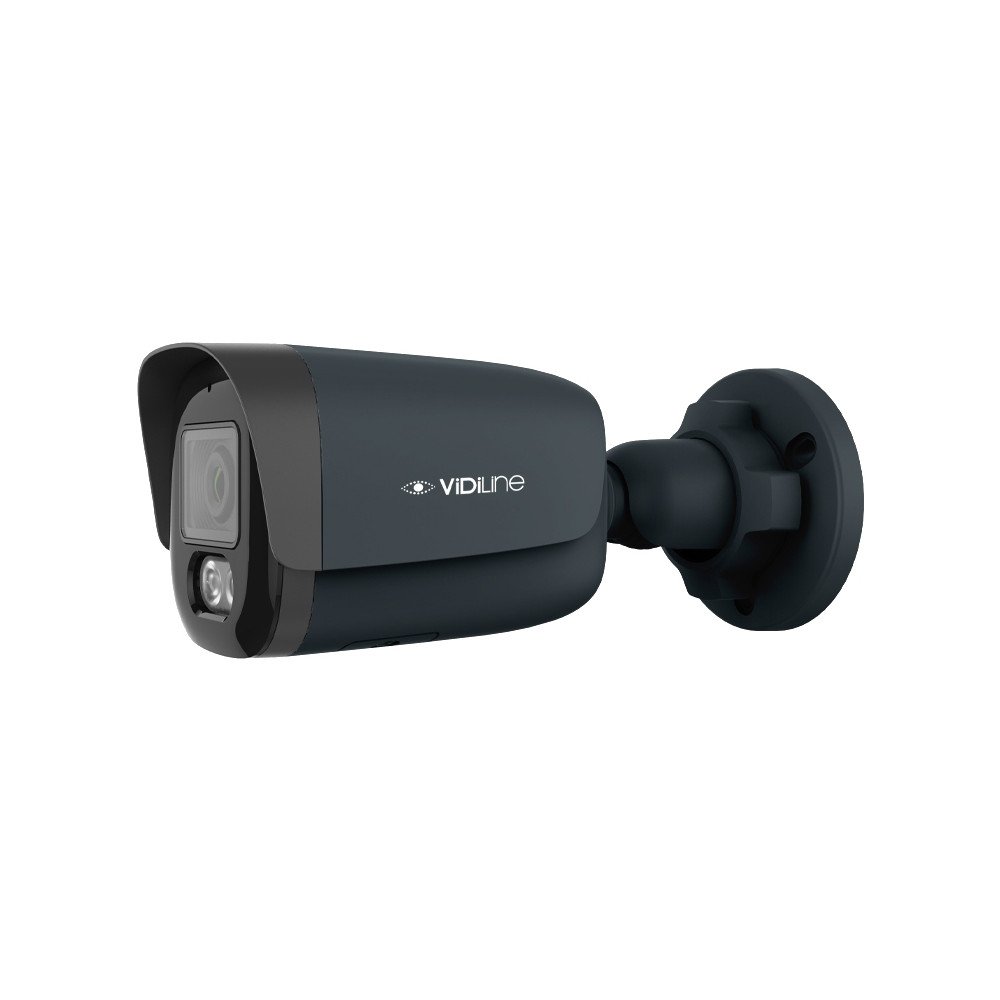 VIDI-IPC-38T Bullet IP kamera I5W/E/A/S/G/O/M/C/2.8mm 8Mpx Dvieju sviesu ankstyvojo ispejimo metalinis antracitas RAL7016