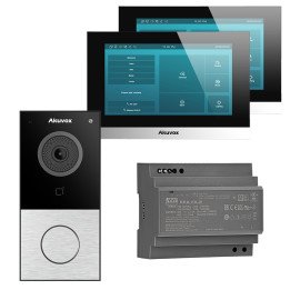 Akuvox 2-Wire Video Intercom Kit: E12S-2 Outdoor Panel Silver + 2x C313W-LP-2 7" Touchscreen Monitors