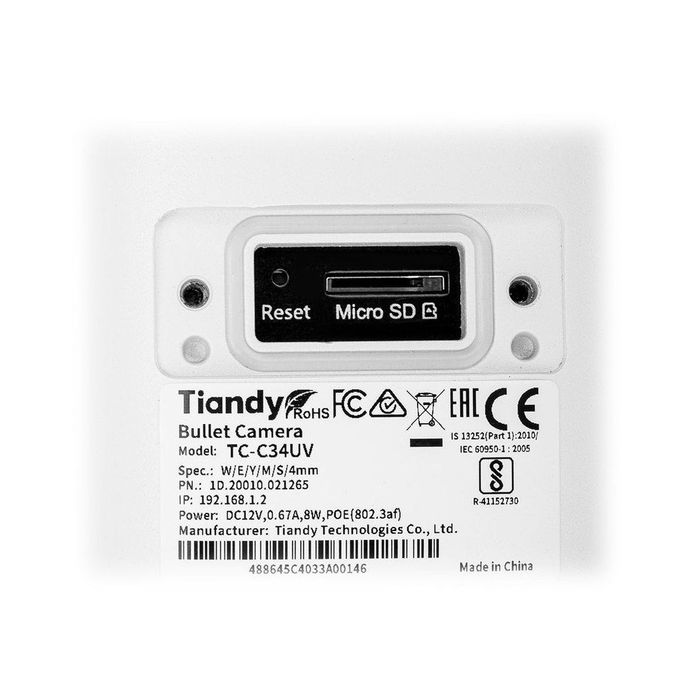 KAMERA IP TC-C34UV SPEC: W/E/Y/M/S/4MM Color Maker 4 Mpx 4 mm TIANDY