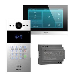 Akuvox 2-Wire Video Door Entry Kit: R20K-2 Outdoor Panel (Silver) + C313W-LP-2 7" Monitor + NS-LP-2 Power Supply