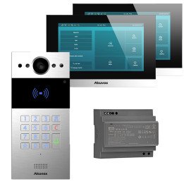 Akuvox 2-Wire Video Intercom Kit R20K-2 Silver Panel + C313W-LP-2 Monitor x2