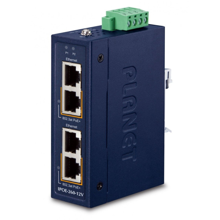 PLANET IPOE-260-12V 2 portu Gigabitu PoE slēdzis sienas montāžai