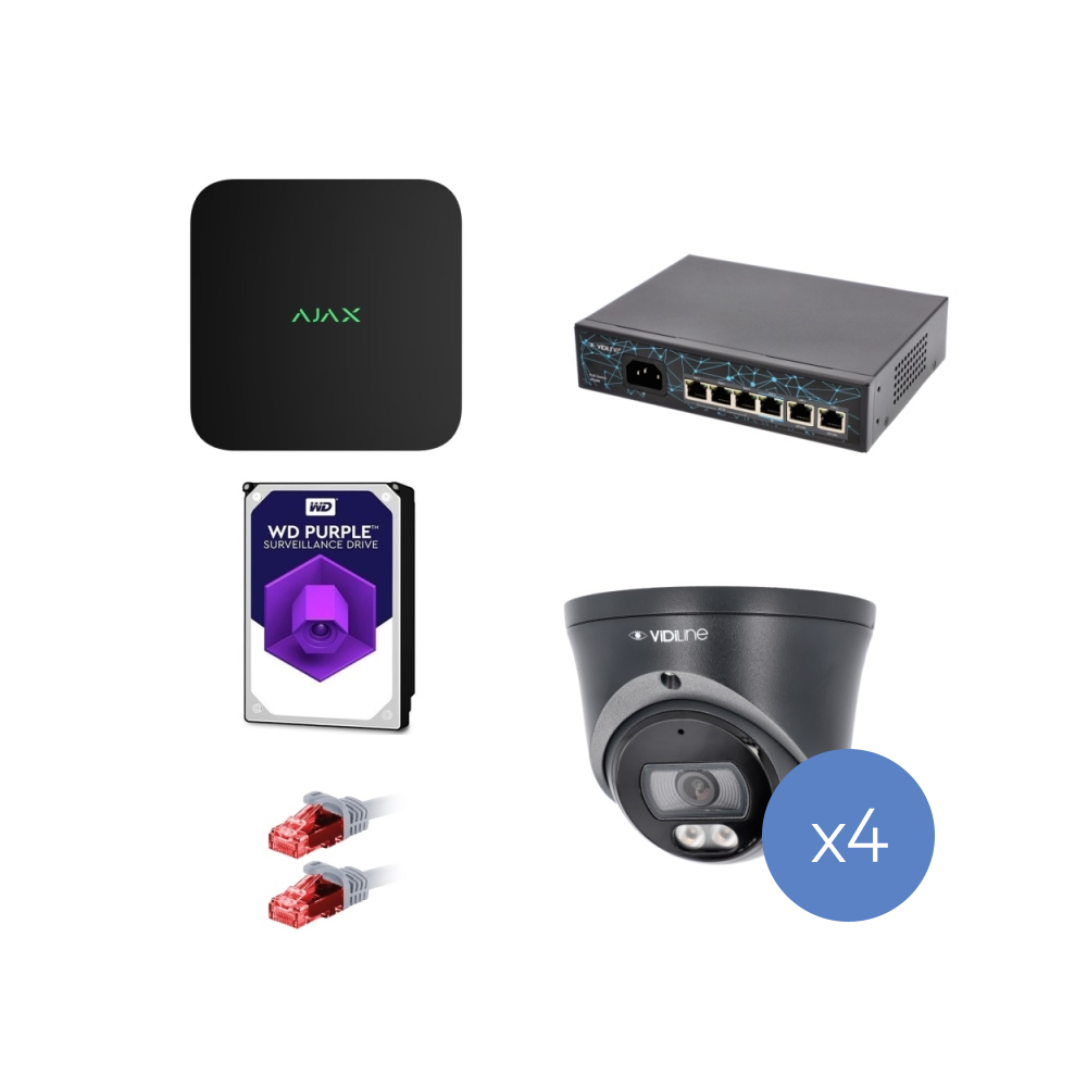 AJAX ViDiLine IP Surveillance Set 4 Cameras 5Mpx SMD Recorder