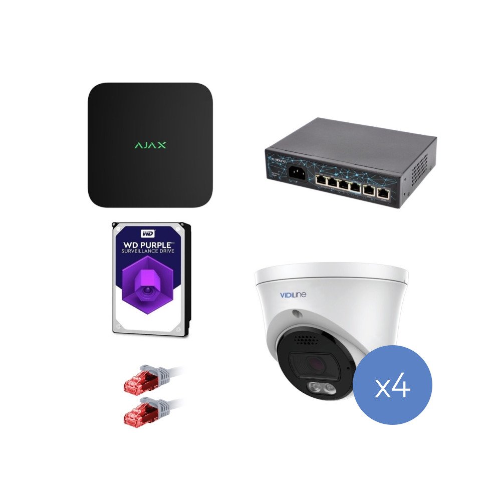AJAX ViDiLine IP-valvontasarja 4 kameraa 8 Mpx EW-tallennin