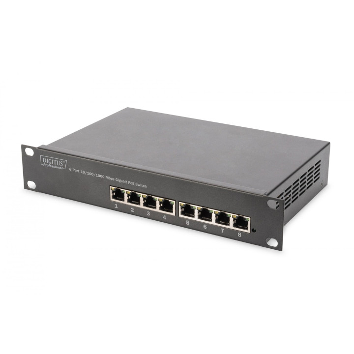 DIGITUS DN-95317 Gigabit Ethernet PoE lüliti 8-pordiline, 10 tolli, 80 W PoE eelarve