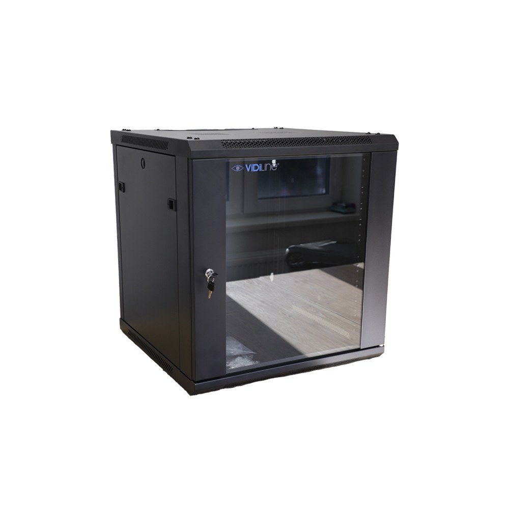 RACK-kaappi 19" Riippuva 12U jopa 60kg Karkaistu lasi ViDi-R19-12U/600-WS_V2