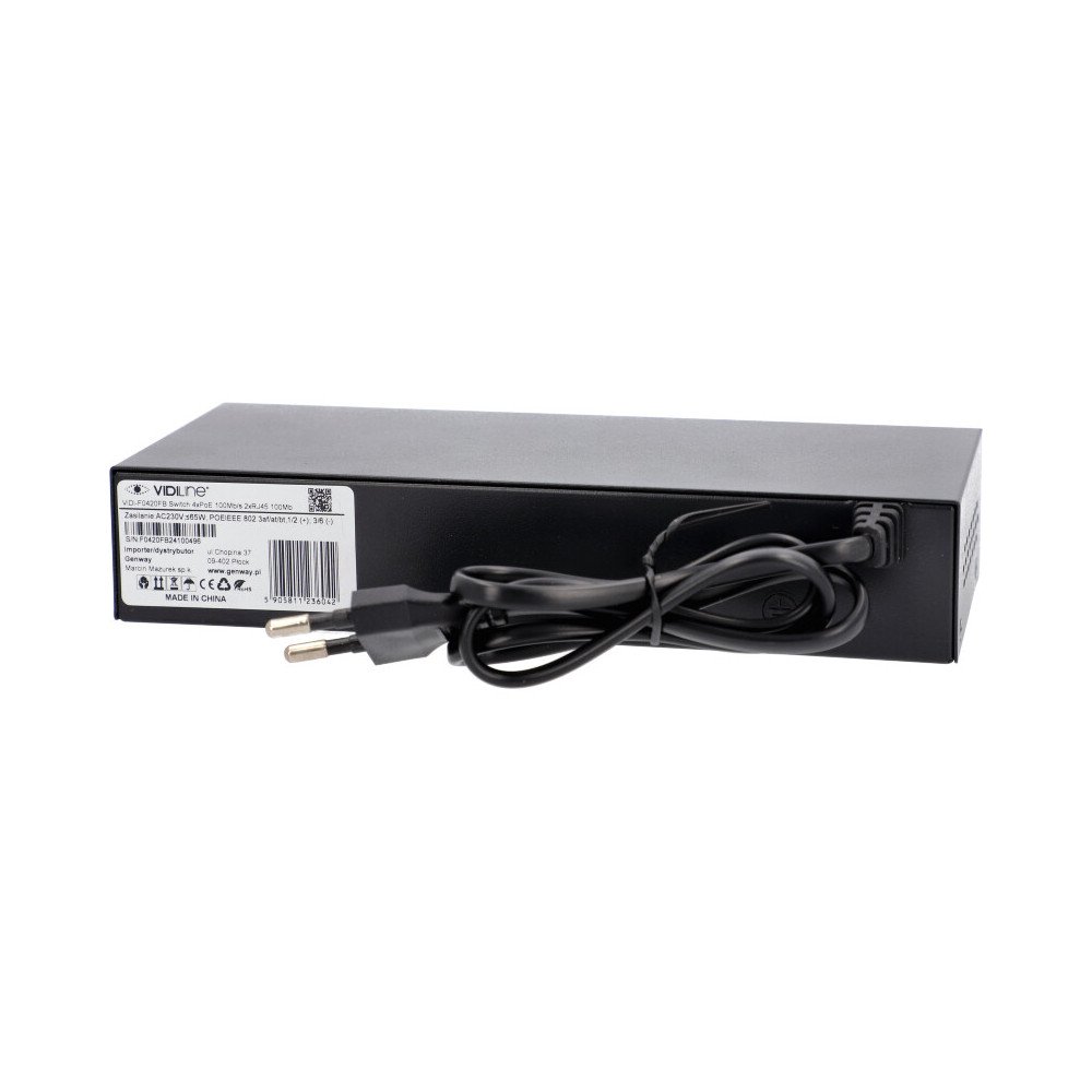 Switch ViDiline VIDI-F0420FB 4x PoE 100Mb/s 2x RJ45 Uplink 60W