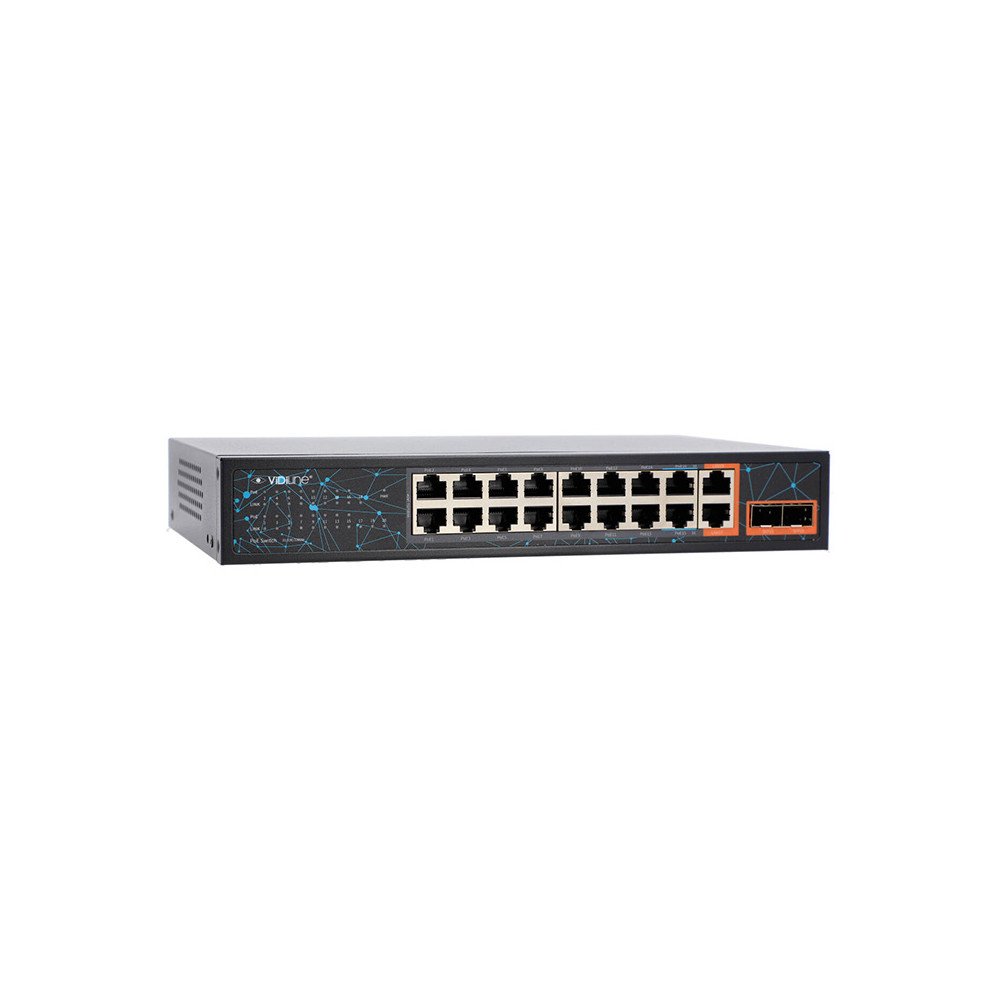 Sledzis Vidiline VIDI-F1622GBL 16x PoE 100Mb/s 2x RJ45 Uplink 2x SFP 1000Mb/s 240W