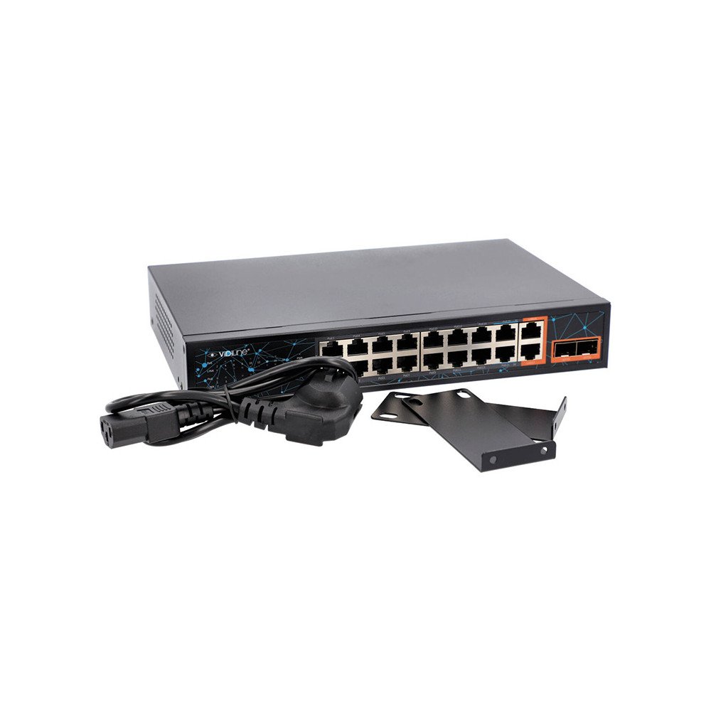 Jungiklis Vidiline VIDI-F1622GBL 16x PoE 100Mb/s 2x RJ45 Uplink 2x SFP 1000Mb/s 240W