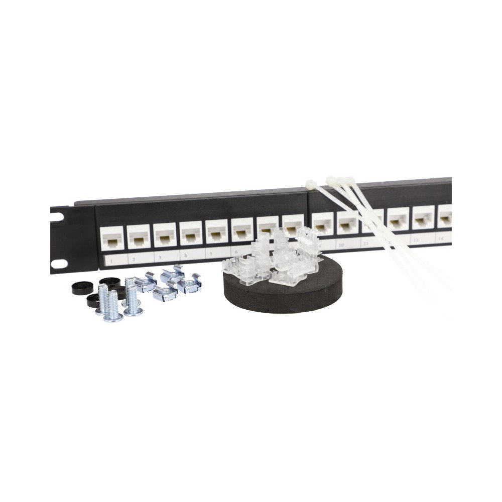 Paneel krosowy patchpanel RACK 19" 24 porty 1U kat. 6 UTP Metal ViDi-R19-PP24-KAT6