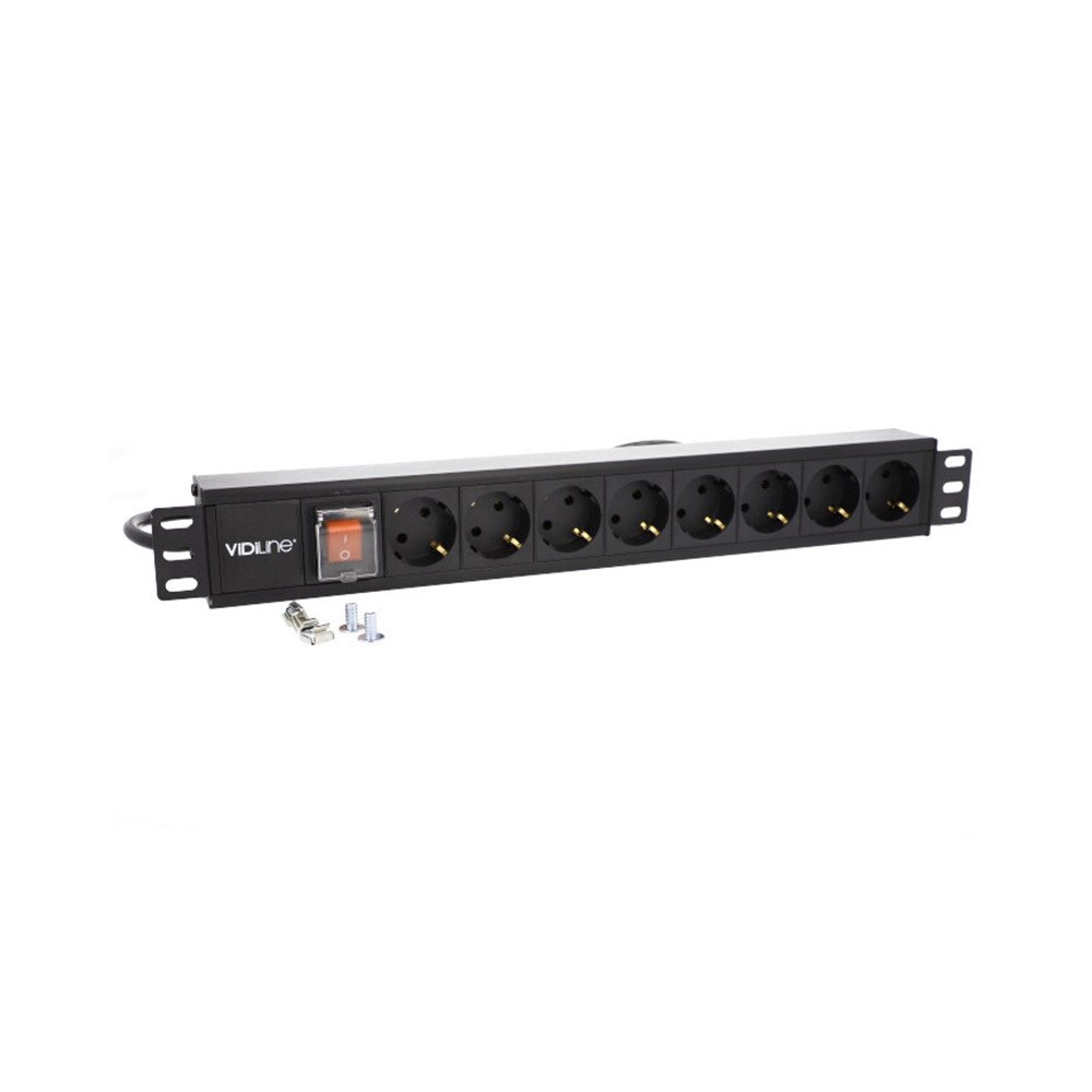 PDU RACK maitinimo juostele 19" 1U iki 16A 8 lizdai Schuko ViDi-R19-PDU8