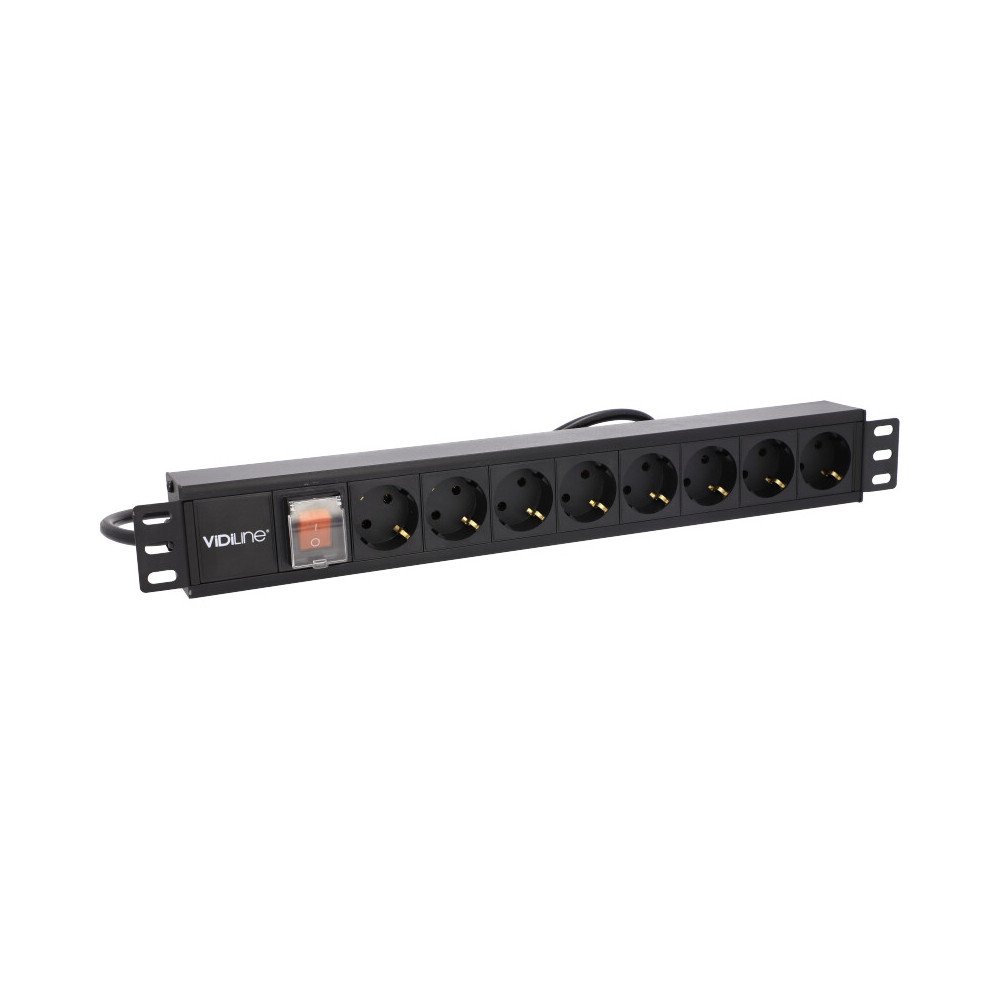 PDU RACK barosanas bloks 19" 1U lidz 16A 8 ligzdas Schuko ViDi-R19-PDU8