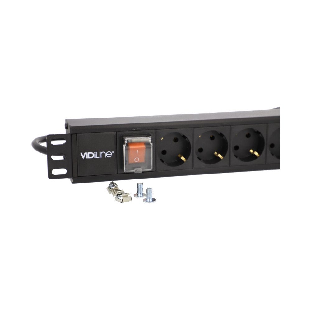 PDU RACK maitinimo juostele 19" 1U iki 16A 8 lizdai Schuko ViDi-R19-PDU8