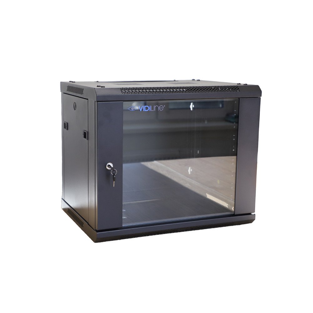 RACK spintele 19" 9U, pakabinama iki 60kg, grudintas stiklas ViDi-R19-9U/450-WS_V2