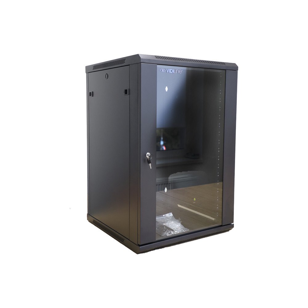 RACK-kaappi 19" Riippuva 18U jopa 60kg Karkaistu lasi ViDi-R19-18U/600-WS_V2