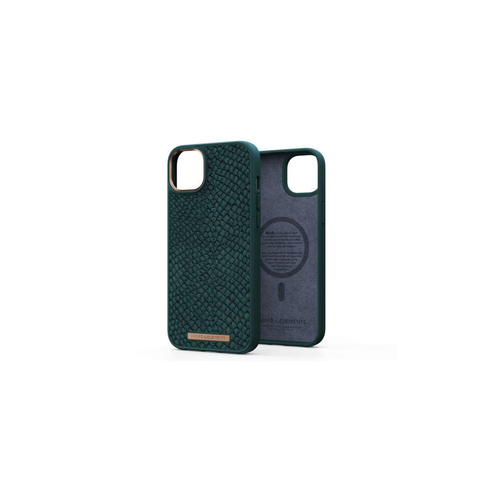 Njord Salm. Leather Magsafe Case iPhone 14 Plus Green