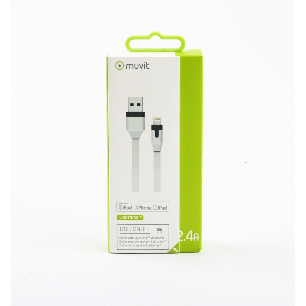 Muvit White Flat Cable Charge andamp; Sinchroninis zaibas MFI 2M 2.4A