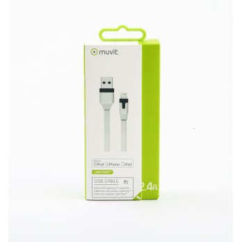 Muvit White Flat Cable Charge andamp; Sinchroninis zaibas MFI 2M 2.4A