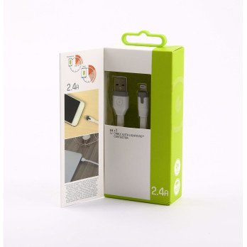 Muvit White Flat Cable Charge andamp; Sinchroninis zaibas MFI 2M 2.4A