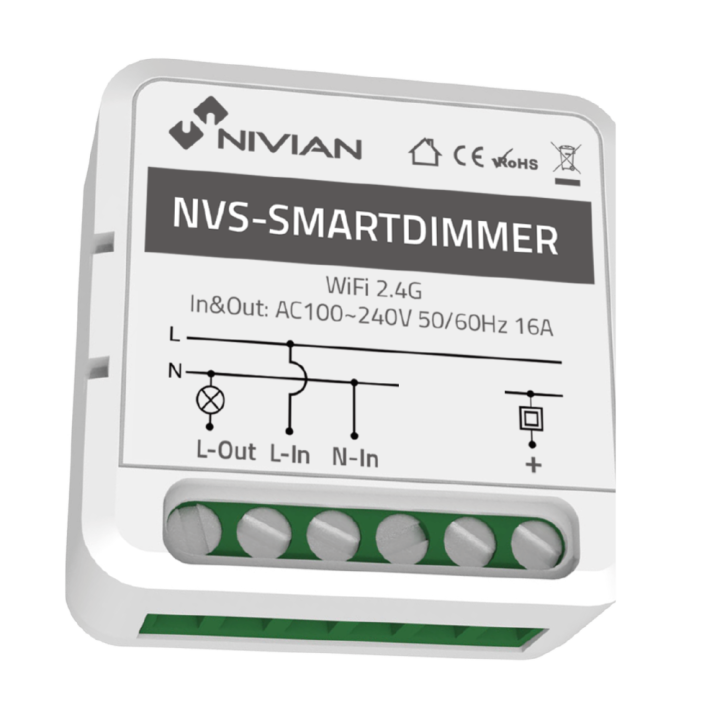 NIVIAN RETAIL NVS-SMARTDIMMER Smart Dimmer Switch – Zigbee Wireless Remote for LED Lighting, 230V, 300W, Compatible with Tuya Ap