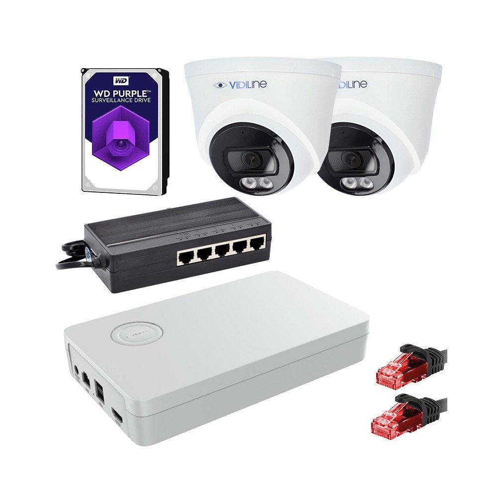 IP -valvontajoukko 2 kamerat 4MPX Poe Switch 1TB Vidiline HDD