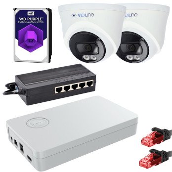 IP Surveillance Set 2 Cameras 4Mpx PoE Switch 1TB ViDiLine HDD
