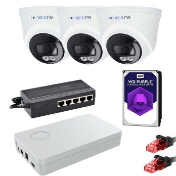 IP Surveillance Kit 3 Cameras 4Mpx PoE Switch 1TB ViDiLine HDD