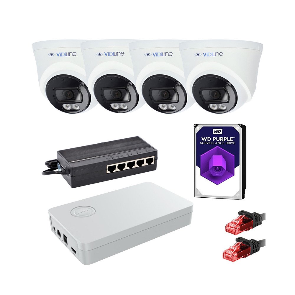IP -valvontapaketti 4 kameraa 4MPX PoE -kytkin 1TB Vidiline HDD