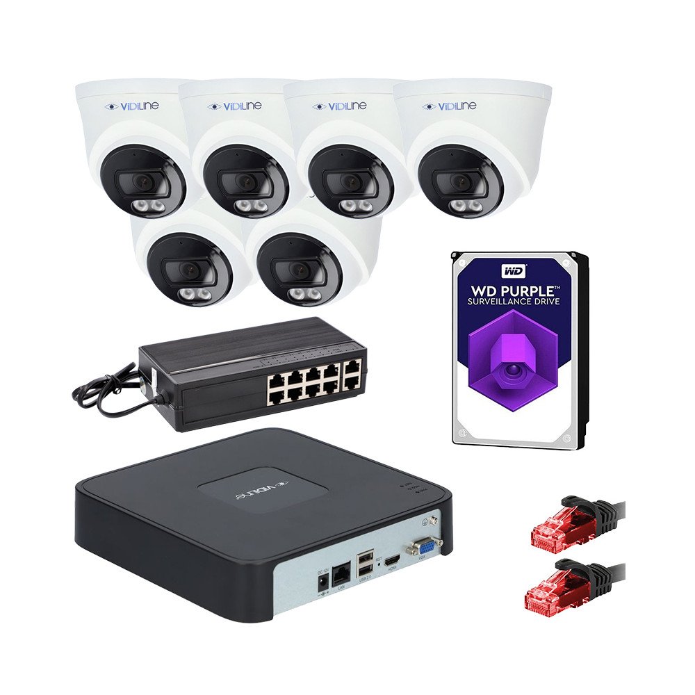 IP-valvontasarja 6 kameralle 4 Mpx PoE Switch 2TB ViDiLine HDD