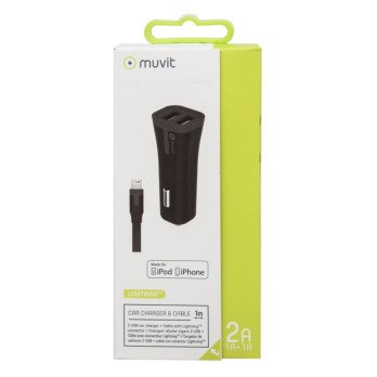 Muvit MUPAK0285 pack black car charger 2 USB 2A + cable lightning MFI 1M