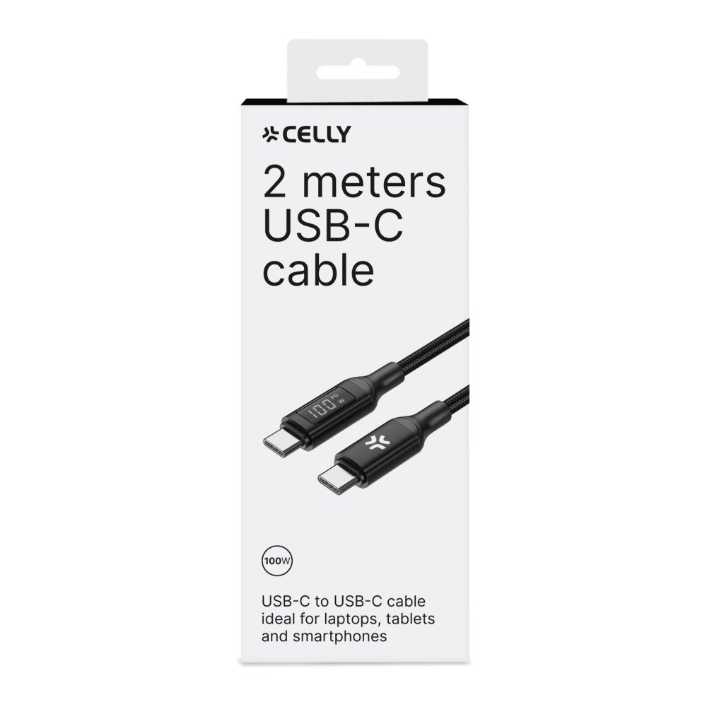 Celly USB-C i USB-C kabeli 100W su LED ekranu [Power Pristatymas]