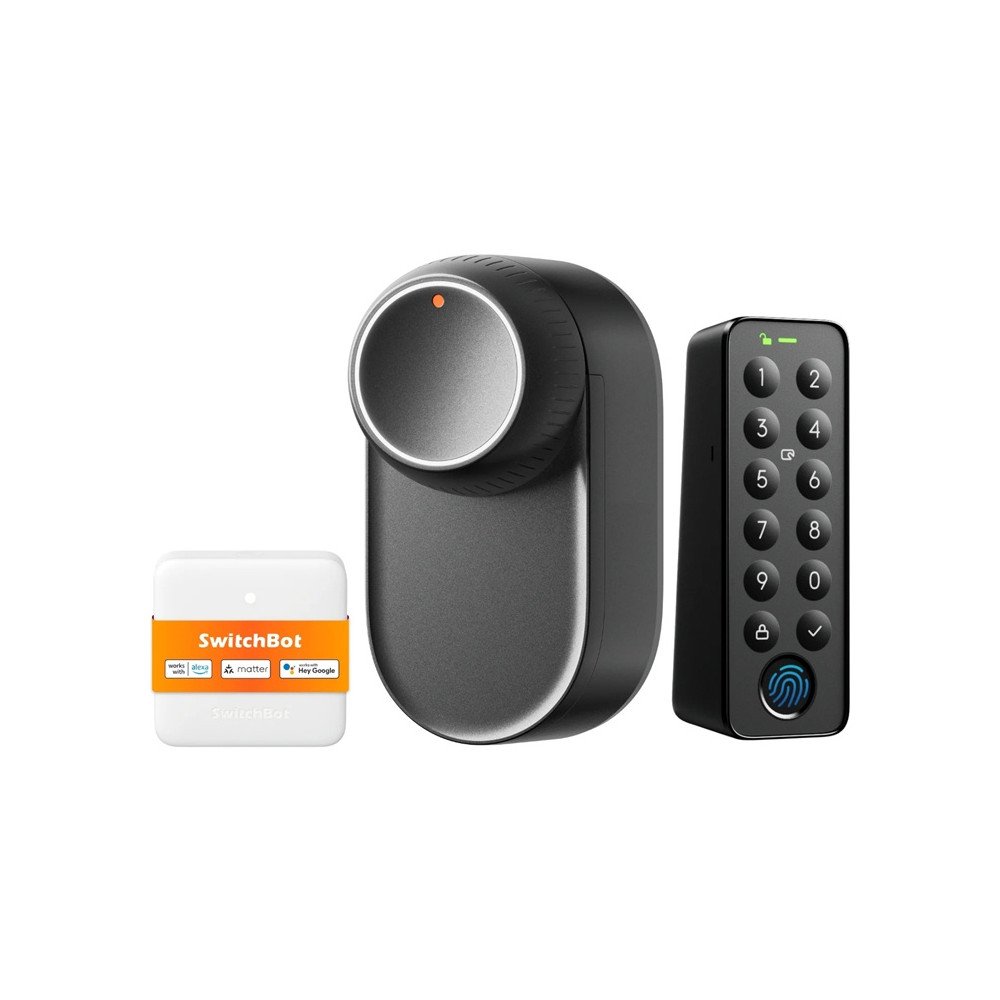 SwitchBot Ultra 3-in-1 ismanusis uzraktas su Hub Mini Matter valdymo skydeliu ir klaviaturos klaviatura