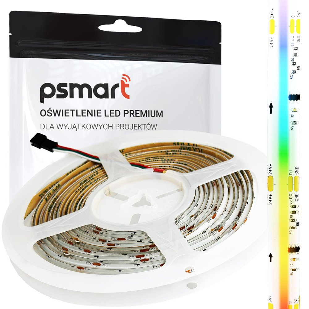 PSMART LED COB riba 24V RGB-IC WS2811 JST+INJECT 10mm IP65 720 led/m 5m