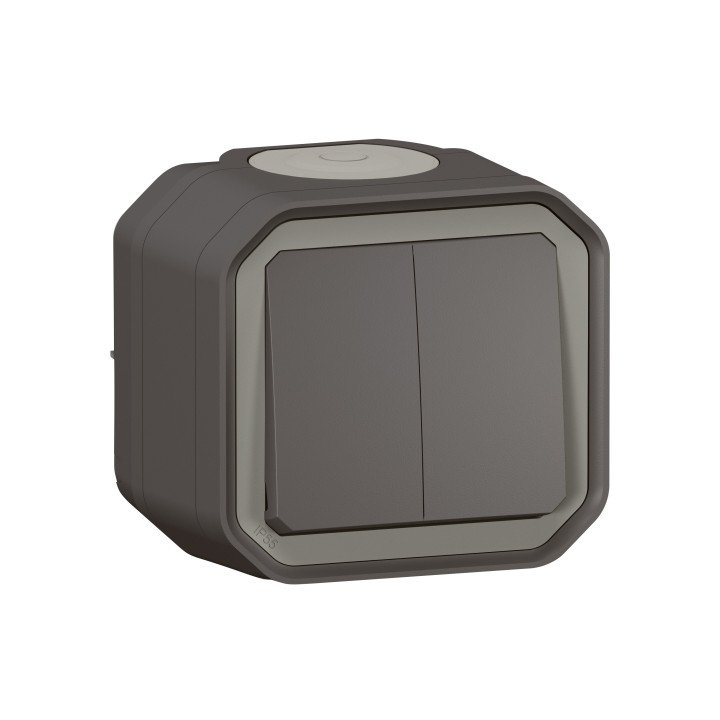 PLEXO 2 GANG 2-WAY SWITCH OR 2 GANG PUSH BUTTON - ANTHRACITE - SURFACE