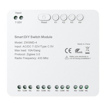 4 kanalu ZigBee sledza modulis ar bezsprieguma lidzstravas 32V kontaktu Avatto ZWSMMD-4-32V