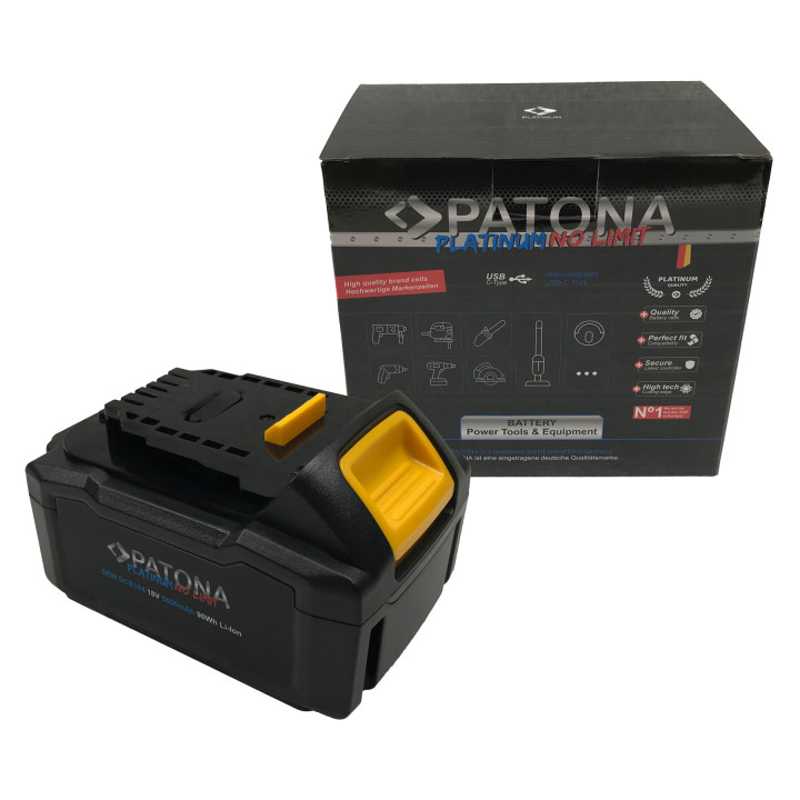 Patona PT6148 Battery Dewalt XR 18V 5000mAh Li-Ion DCB184 with USB-C Charger PD65W