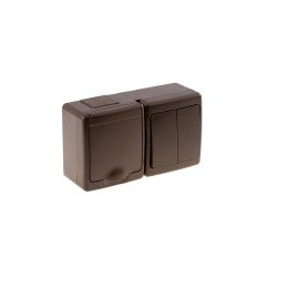 BETA block surface switch 1+1 + socket with grounding and cover brown IP44