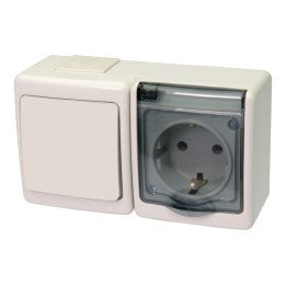 BETA block surface switch + socket with grounding and transparent cover white IP44