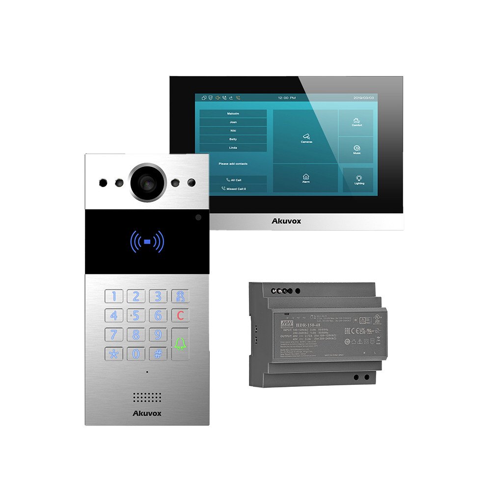 2-johdin Video Intercom Kit Akuvox Panel R20K-2 Silver Monitor C313W-LP-2