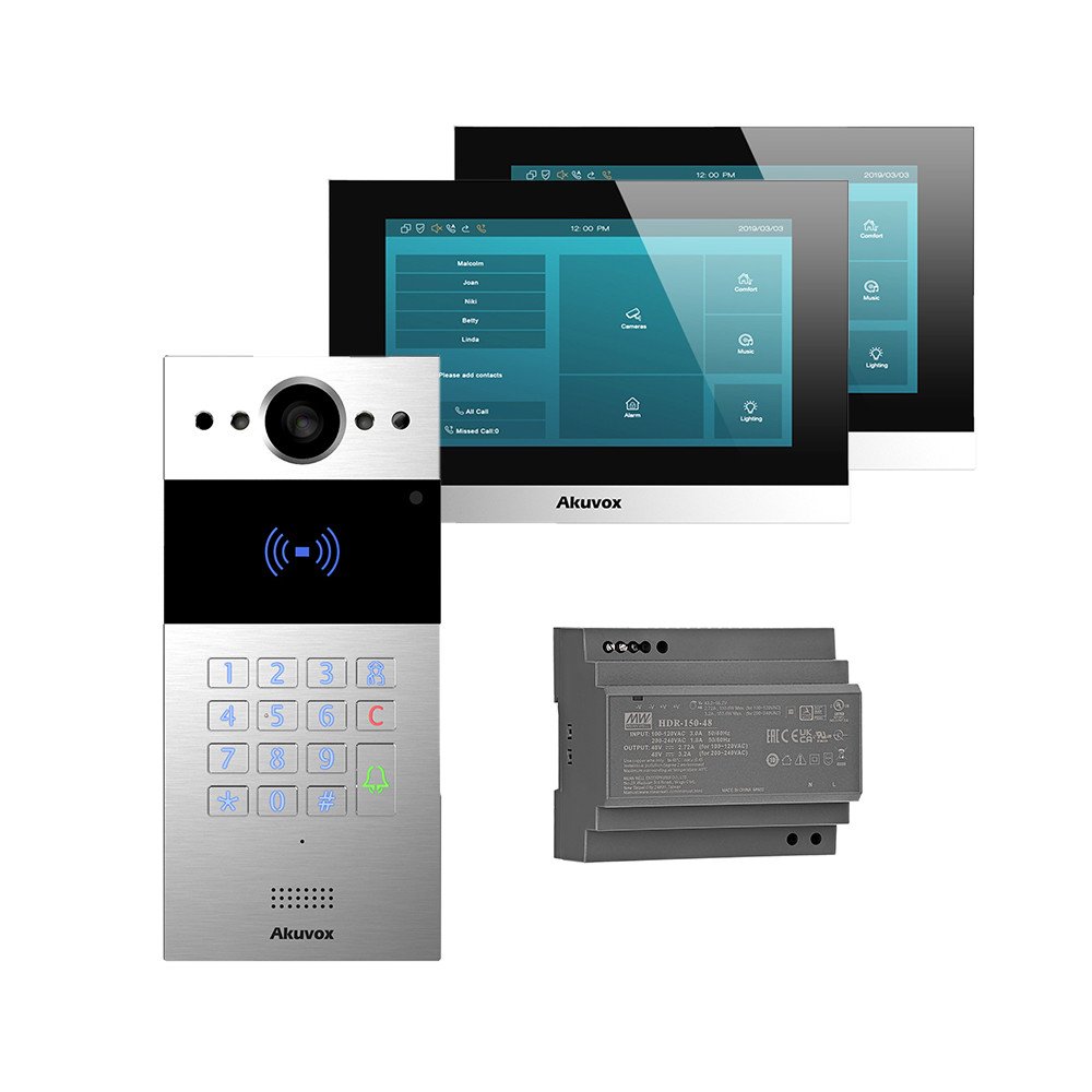 2 laidu vaizdo domofono rinkinys Akuvox Panel R20K-2 Silver Monitor C313W-LP-2 x2