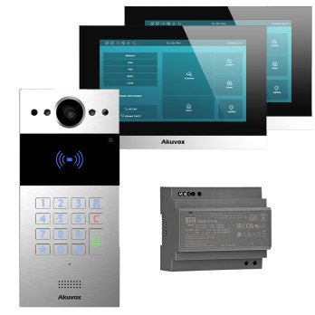 2 vadu video domofona komplekts Akuvox Panel R20K-2 Silver Monitor C313W-LP-2 x2