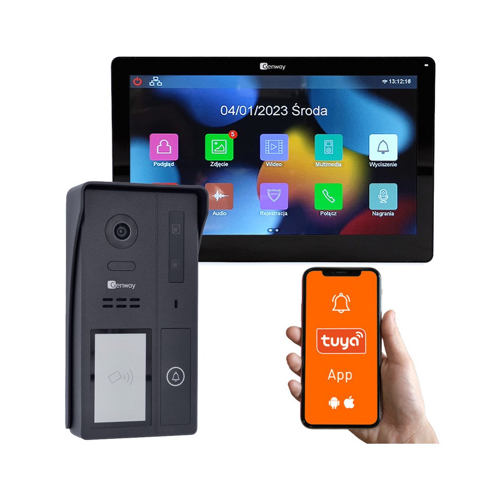 Genway KIT-F-S61-V13-C - Single-family 2-wire video intercom set with 7" touch monitor WiFi and Tuya