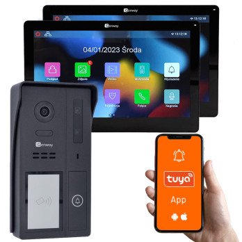 Genway F-S61-V13-2C - Single-family 2-wire video intercom set with two 7" touch monitors WiFi and Tuya
